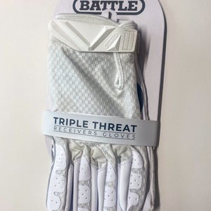 Brand New Battle Triple Threat Receiver Gloves – White – Adult Large