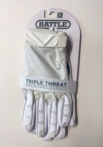 Brand New Battle Triple Threat Receiver Gloves – White – Adult Large