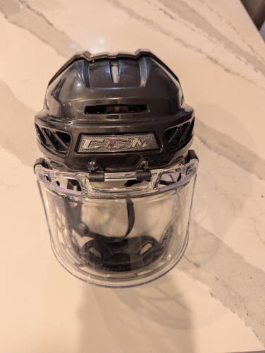 CCM FitLite 3DS Black Hockey Helmet (Medium) w/ Bauer Hybrid Shield Visor Combo