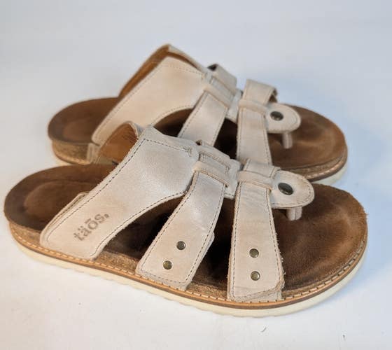 Taos Magnificent Beige Leather Adjustable Thong Sandals Women's Size 7-7.5