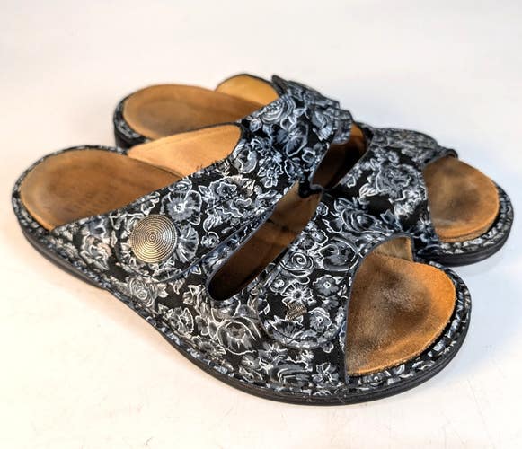 Finn Comfort Womens Sansibar Sandal Black Gray Floral Slide Size 40 / 9 D