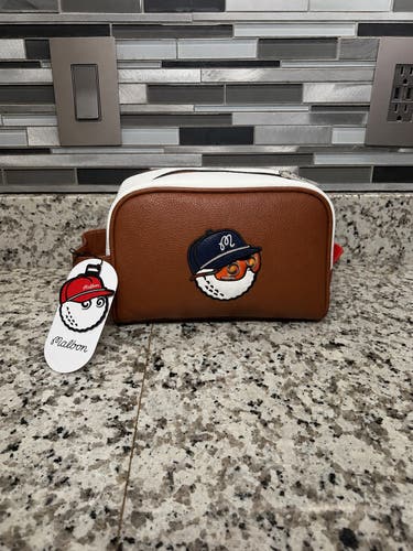 Malbon Golf Toiletry Bag in Brown and White