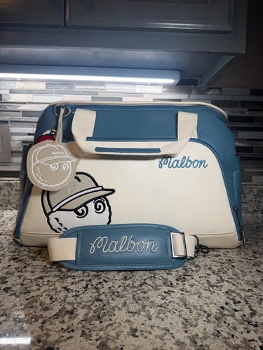 Brand New Malbon Golf Duffle Bag Blue Cream Travel Gym Bag Weekender Case W/ Strap