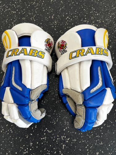 Used Warrior BURN PRO Lacrosse Gloves Mens White And Royal Blue 14" 11849-S000043753