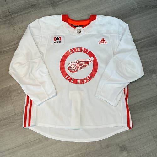 (New) Detroit Red Wings MiC White 56 Men's Adidas Belfor Practice Jersey
