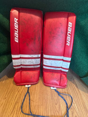 Red & White Bauer GSX Goalie Leg Pads (Used) | Junior Small 26+