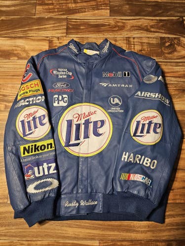 Vintage Jeff Hamilton Rusty Wallace Miller Lite Nascar Leather Jacket Size XXL