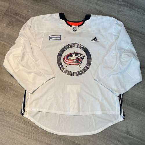 (Used) White Authentic MiC Adidas Columbus Blue Jackets Practice Jersey Size 58G