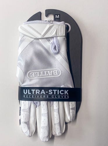 Brand New Battle Ultra-Stick Receiver Gloves – White – Adult Medium