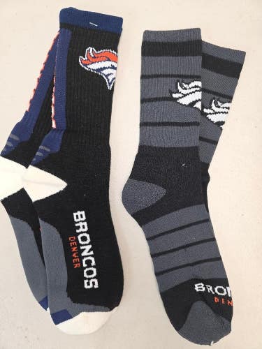 ST3 Mens NFL DENVER BRONCOS Lot of 2 Crew Socks LARGE 8-13 New