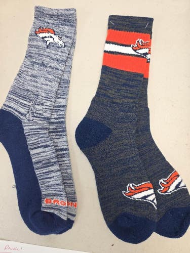 ST6 Mens NFL DENVER BRONCOS Lot of 2 Crew Socks LARGE 8-13 New