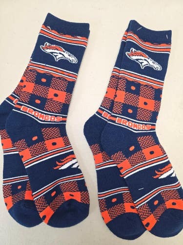 ST10 Mens NFL DENVER BRONCOS Lot of 2 Crew Socks LARGE 8-13 New