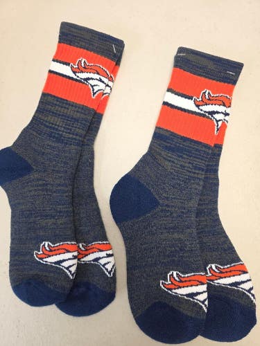 ST7 Mens NFL DENVER BRONCOS Lot of 2 Crew Socks MEDIUM 5-10 New