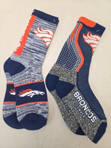 ST25 Mens NFL DENVER BRONCOS Lot of 2 Crew Socks MEDIUM 5-10 New