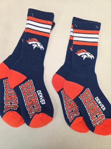ST30 Mens NFL DENVER BRONCOS Lot of 2 Crew Socks MEDIUM 5-10 New