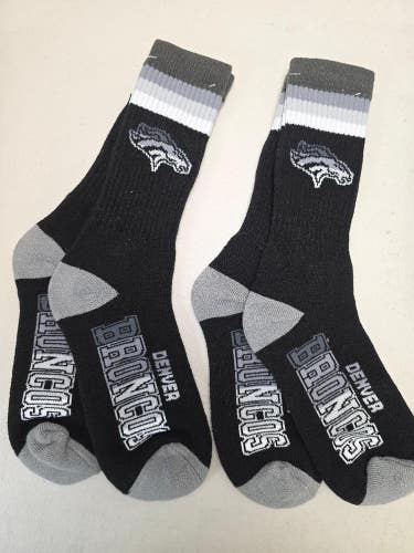 ST14 Mens NFL DENVER BRONCOS Lot of 2 Crew Socks LARGE 8-13 New