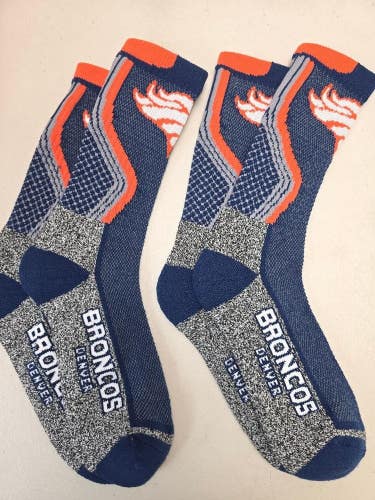 ST20 Mens NFL DENVER BRONCOS Lot of 2 Crew Socks LARGE 8-13 New