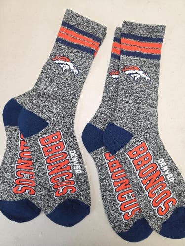 ST23 Mens NFL DENVER BRONCOS Lot of 2 Crew Socks LARGE 8-13 New