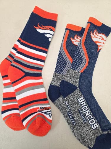 ST24 Mens NFL DENVER BRONCOS Lot of 2 Crew Socks LARGE 8-13 New