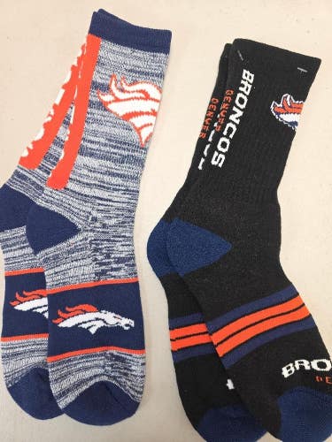 ST26 Mens NFL DENVER BRONCOS Lot of 2 Crew Socks LARGE 8-13 New