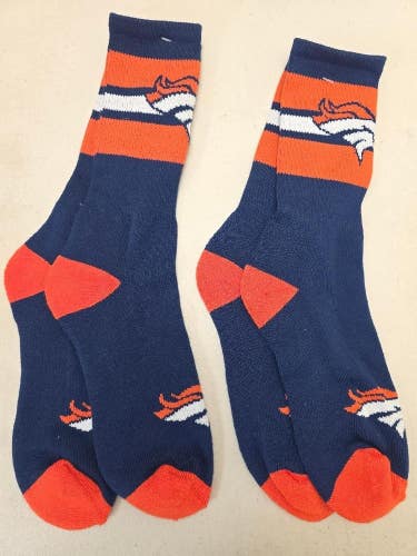 ST32 Mens NFL DENVER BRONCOS Lot of 2 Crew Socks LARGE 8-13 New