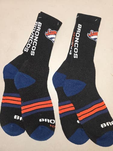 ST31 Mens NFL DENVER BRONCOS Lot of 2 Crew Socks LARGE 8-13 New
