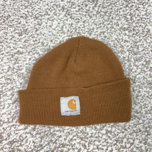 Carhartt Hat Beanie Mens One Size Brown Cuffed Knit Logo Winter Workwear Casual