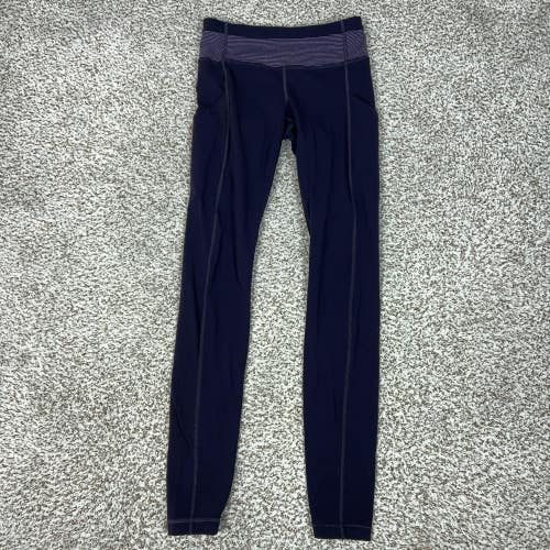 Lululemon Pants Womens 2 Purple Striped Waist Ankle Leggings Pockets Yoga Gym