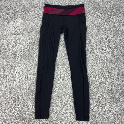 Lululemon Pants Womens 6 Black Ankle Leggings Pockets Colorblock Waist Yoga Gym
