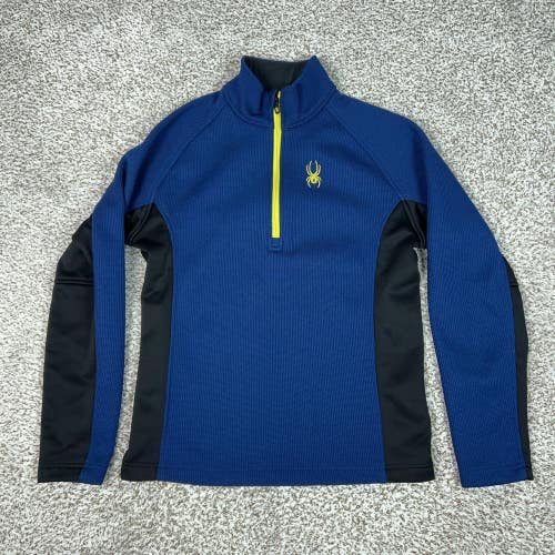 Spyder Pullover Mens Medium Blue Black 1/4 Zip Thermal Fleece Ski Core Sweater