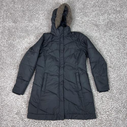 Columbia Coat Womens Medium Black Long Hooded Faux Fur Quilted Puffer Insulated