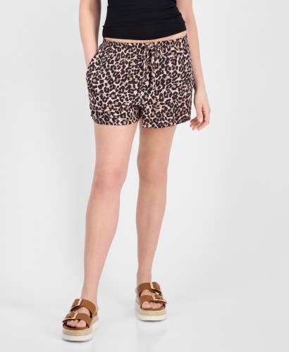 Hippie Rose Shorts Women's Medium Sand Leopard Print Drawstring Waist PALL404