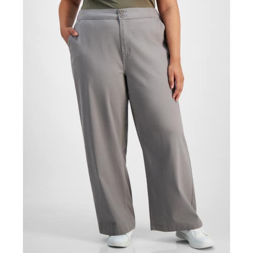 Celebrity Pink Pants Women's 4X Trendy Plus Frost Gray Twill Wide Leg PALL457