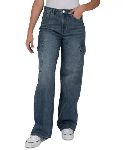 Indigo Rein Jeans Women's 15 Blue Denim High Rise Wide Leg Cargo Pocket PALL415