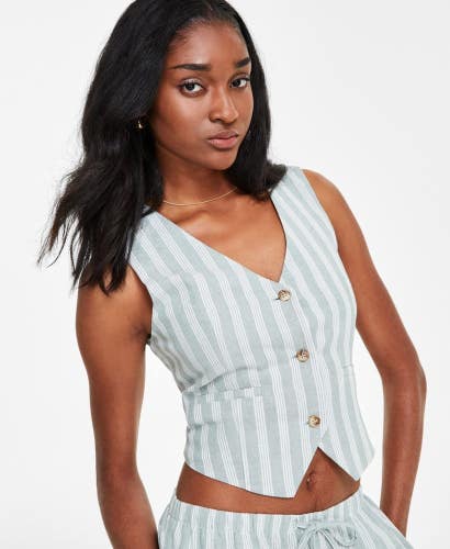 Hippie Rose Vest Women Medium Juniors Oregano Stripe V Neck Button Front PALL462