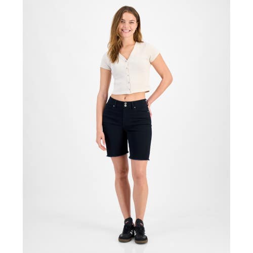 Dollhouse Bermuda Shorts Women's 13 Juniors Black High Rise Frayed Hem PALL454