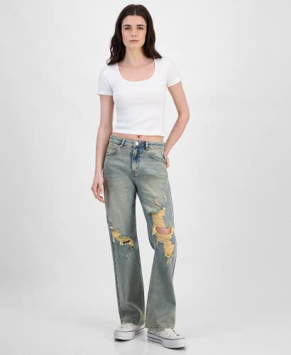 Madden Girl Jeans Women's 15 Tinted Wash Denim Distressed High Rise PALL388