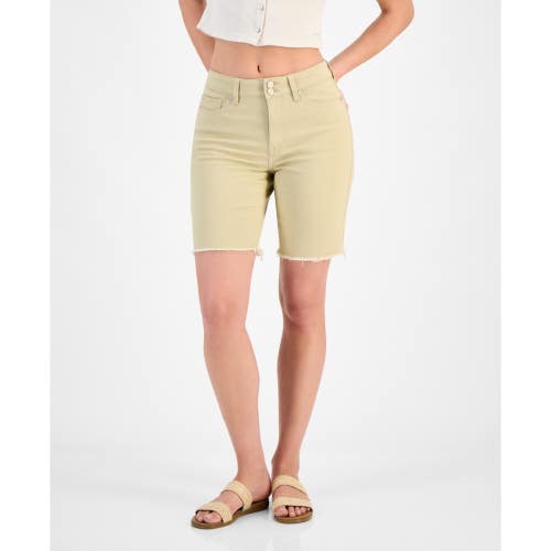 Dollhouse Bermuda Shorts Womens Tan Stretch High Rise Frayed Hem Zip Fly PALL452