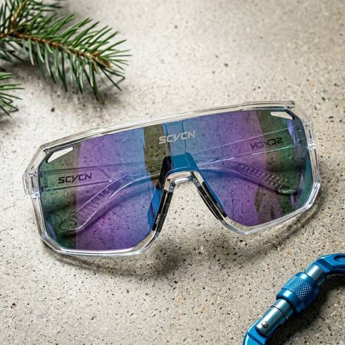Clear Frame Mountain Bike MTB Shield Sunglasses Mirrored Purple Cycling NWT
