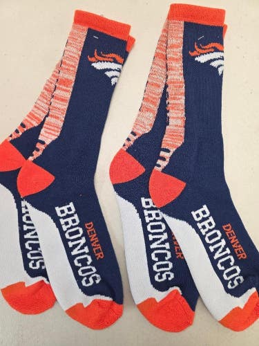 ST44 Mens NFL DENVER BRONCOS Lot of 2 Crew Socks LARGE 8-13 New