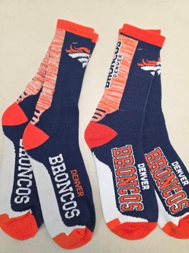ST45 Mens NFL DENVER BRONCOS Lot of 2 Crew Socks LARGE 8-13 New