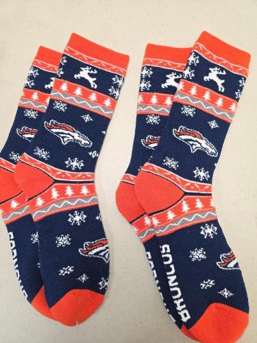 ST52 Mens NFL DENVER BRONCOS Lot of 2 Crew Socks LARGE 8-13 New