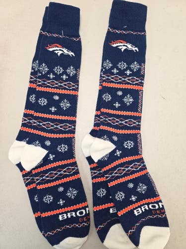 ST51 Mens NFL DENVER BRONCOS Lot of 2 Crew Socks LARGE 8-13 New