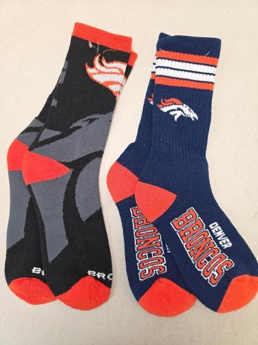 ST61 Mens NFL DENVER BRONCOS Lot of 2 Crew Socks LARGE 8-13 New