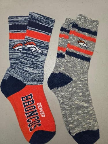 ST69 Mens NFL DENVER BRONCOS Lot of 2 Crew Socks LARGE 8-13 New