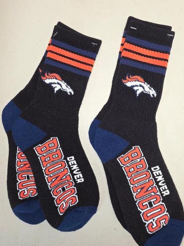 ST38 Mens NFL DENVER BRONCOS Lot of 2 Crew Socks MEDIUM 5-10 New
