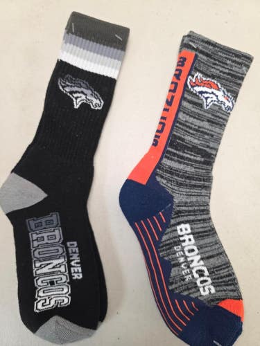 ST41 Mens NFL DENVER BRONCOS Lot of 2 Crew Socks MEDIUM 5-10 New