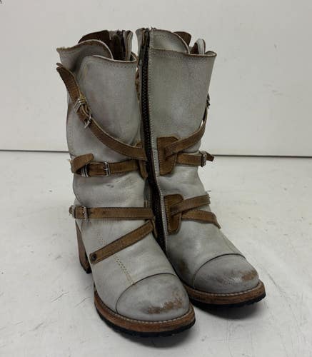 Freebird Cora Light Gray Distressed Leather Backlace Boots US 6 EU 36.5 GREAT