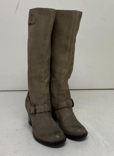 Born Natasha Taupe Leather Side-Zip Heeled Tall Leather Boots US 9 EU 40.5