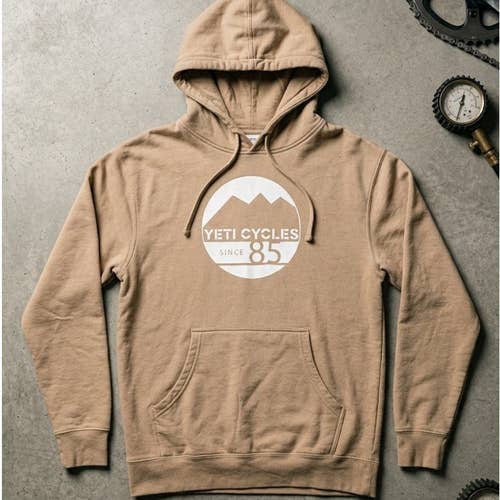 Yeti Cycles Since 85 Mountain Bike Graphic Pullover Hoodie Tan Sand Mens M